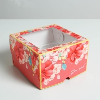 Коробка на 4 капкейка с окном Цветы