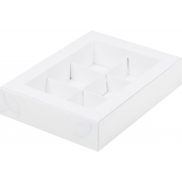 Коробка на 6 конфет с пластиковой крышкой Белая