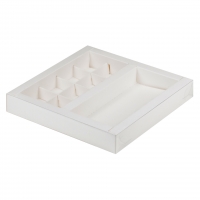 Коробка на 8 конфет и плитку шоколада с пластиковой крышкой Белая