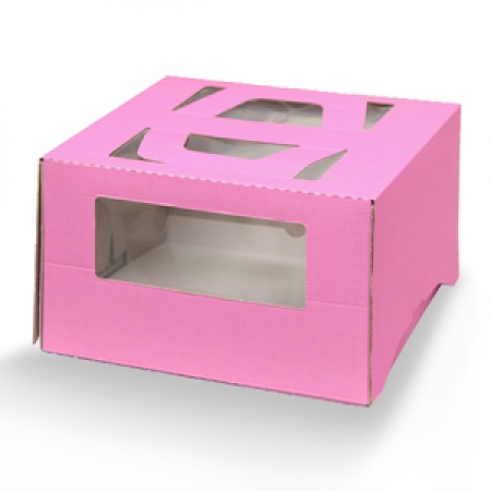 Коробка с окном и ручками 30х30х17 Розовая 