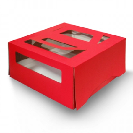 Коробка 30х30х17 с окном и ручками красная
