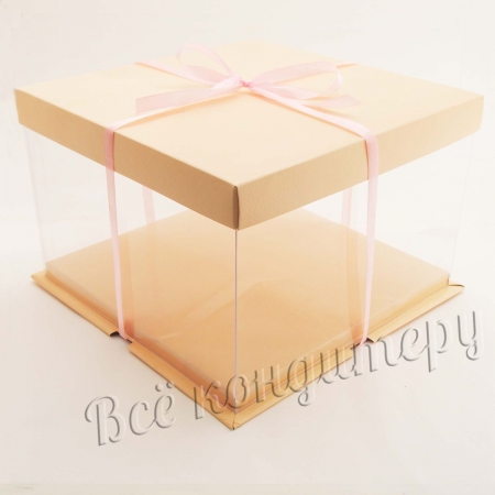 Коробка для торта 30х30х17 см. Бежево-розовая