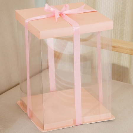 Коробка для торта 30х30х35 см. Бежево-розовая