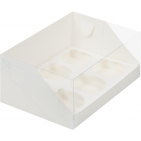 Коробка на 6 капкейков с пластиковой крышкой Белая