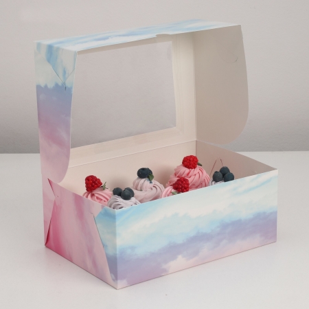 Коробка на 6 капкейков с окном Градиент небесный