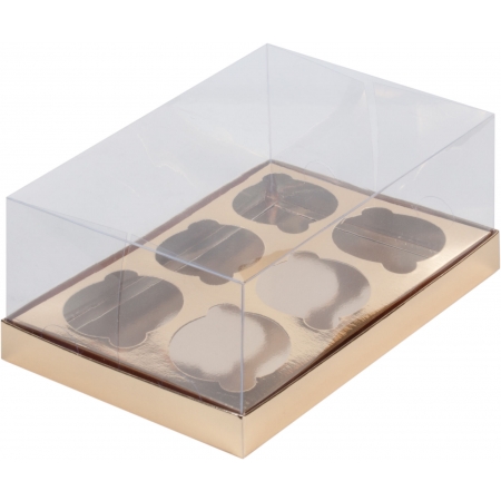 Коробка на 6 капкейков Премиум с прозрачной крышкой Золотая