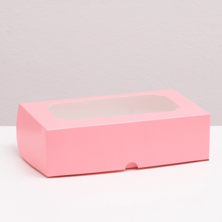 Коробка для зефира 25х15х7 см с окошком Розовая
