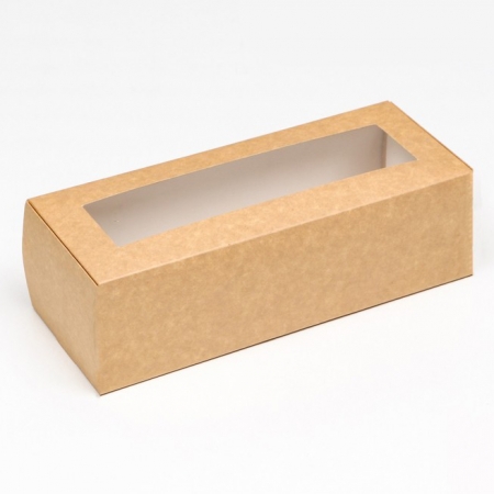 Коробка для кекса/ рулета с окошком "Крафт" 26х10х8 см