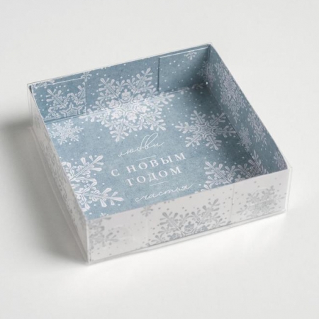 Коробка для пряников "Снежинки/С новым годом" 12х12х3 см