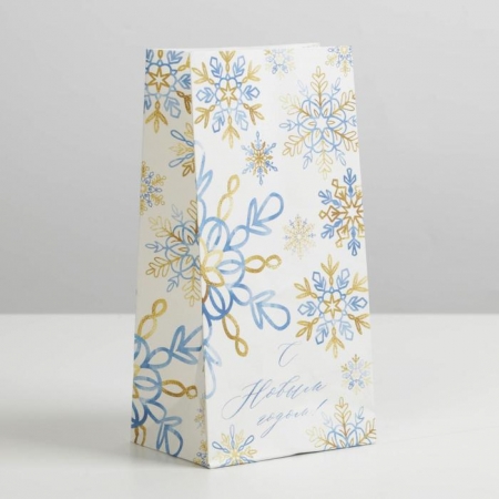 Пакет бумажный для сладостей "Голубые снежинки"
